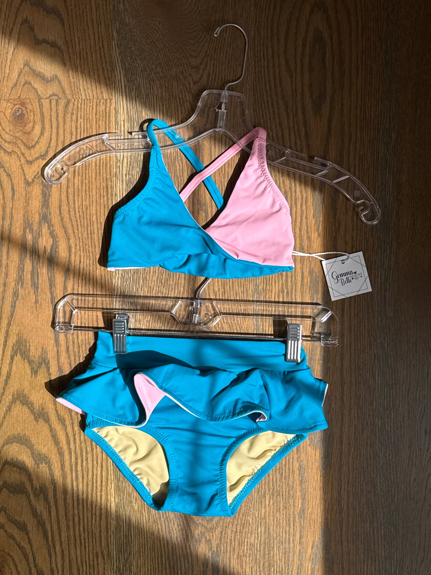 Magnolia twist top & brief with waist ruffle