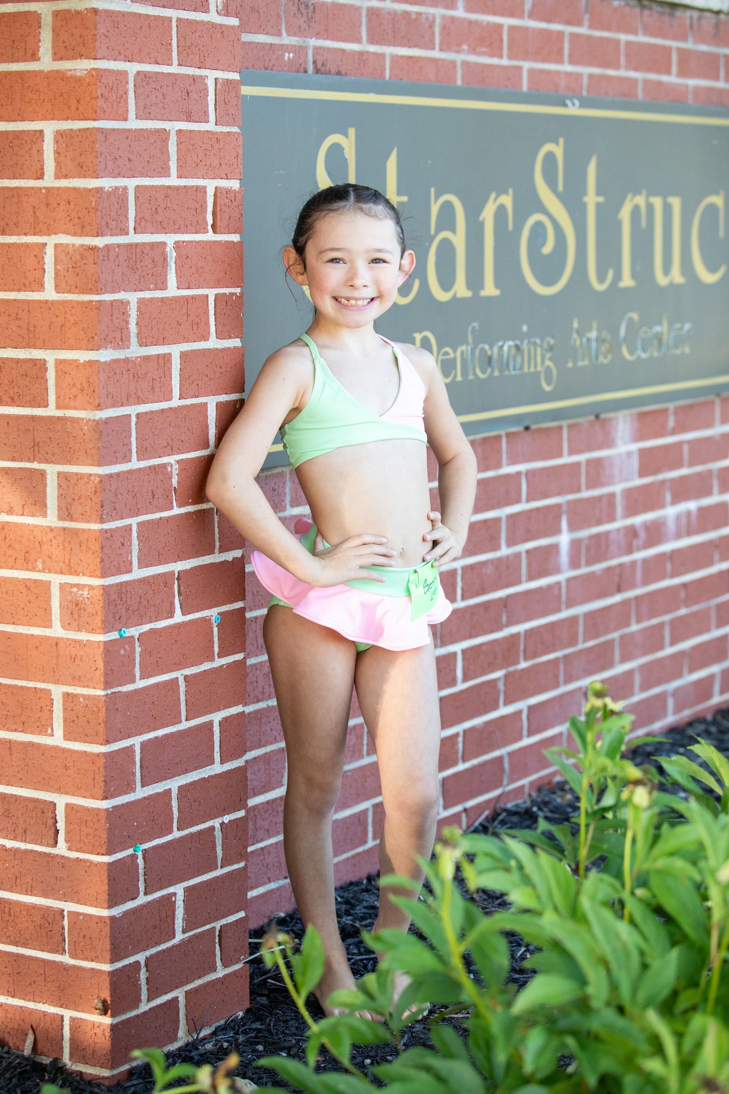 Magnolia twist top & brief with waist ruffle