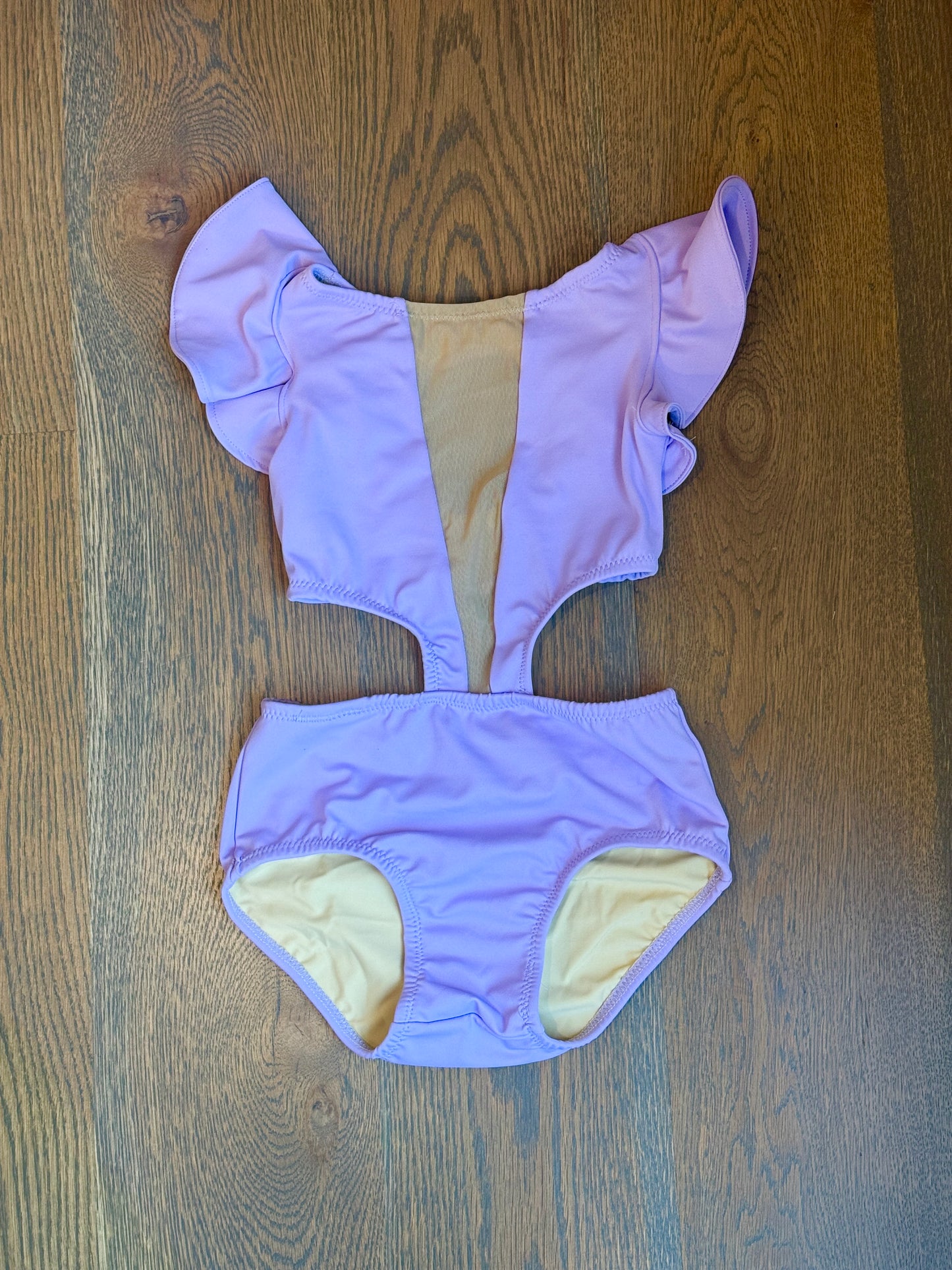 Bellflower Leotard with ruffled sleeves & V mesh
